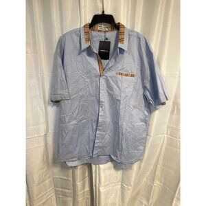 Hawalili Shirt Mens NEW 3XL Light Blue Short Sleeve With Plaid Trim Cotton/Spand
